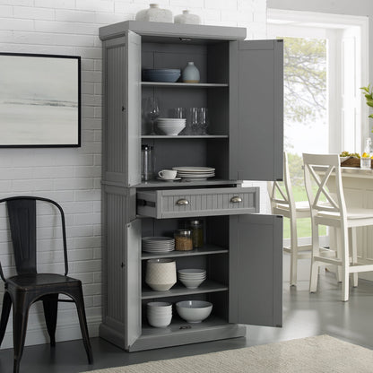 Seaside Coastal Wood/Metal Pantry in Distressed Gray and Gold