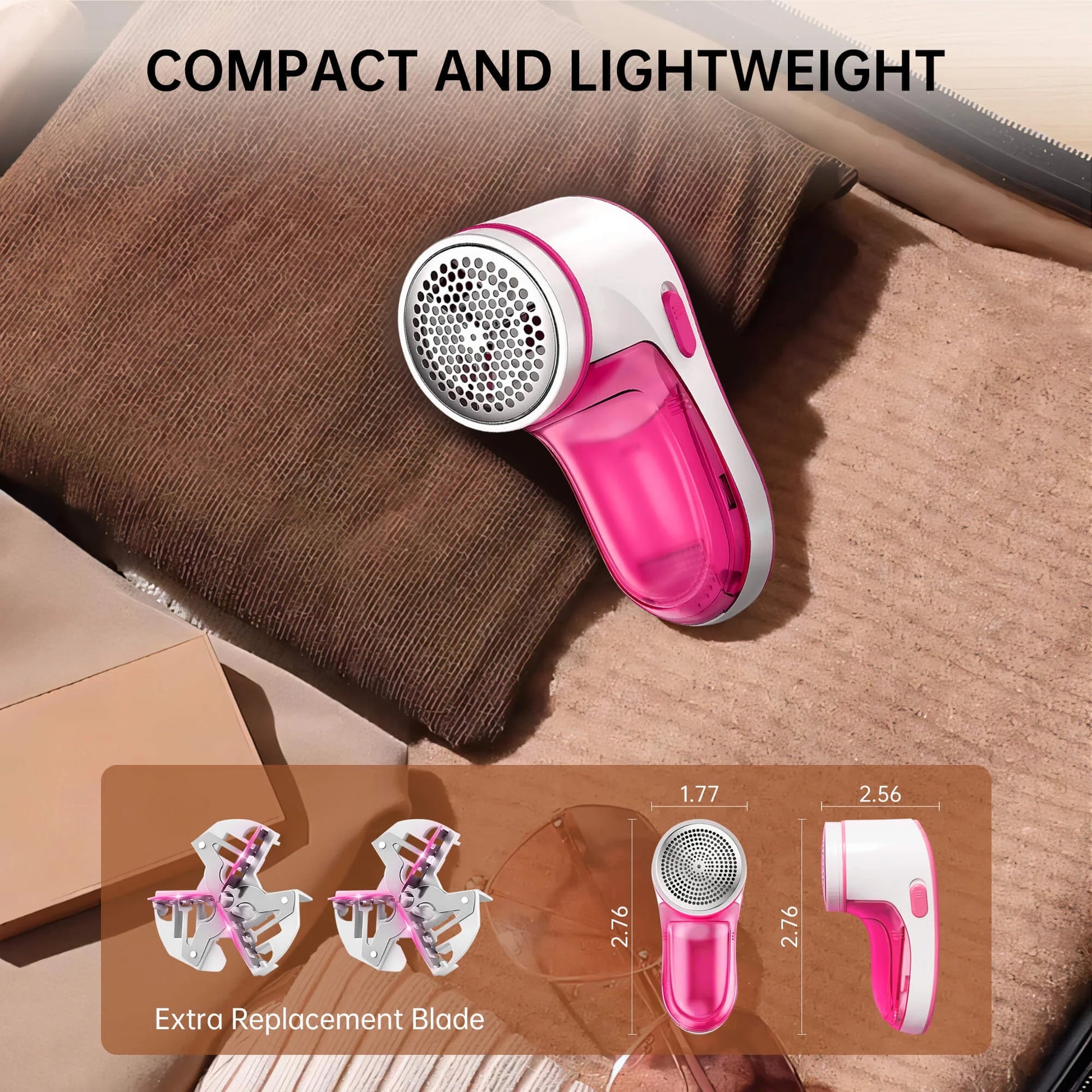 Cordless Fabric Shaver, Rechargeable Lint Remover, Electric Lint Shaver Sweater Defuzzer with 2 Replaceable Stainless Steel Blades, Remove Clothes Fuzz, Pills, Bobbles